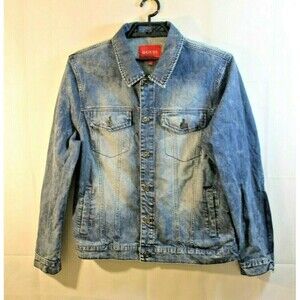Guess Los Angeles Trucker Jean Jacket Denim Side Zip Sleeve Zip Womens Size XXL